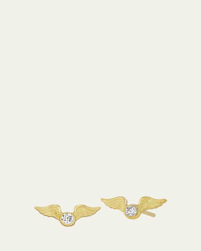 Tiny Flying Diamond Stud Earrings in 18k Yellow Gold